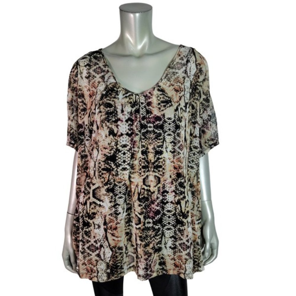 Apt 9 Tunic Top Plus Size 0X Snake Print Attached Tank Casual Stretch Brown
